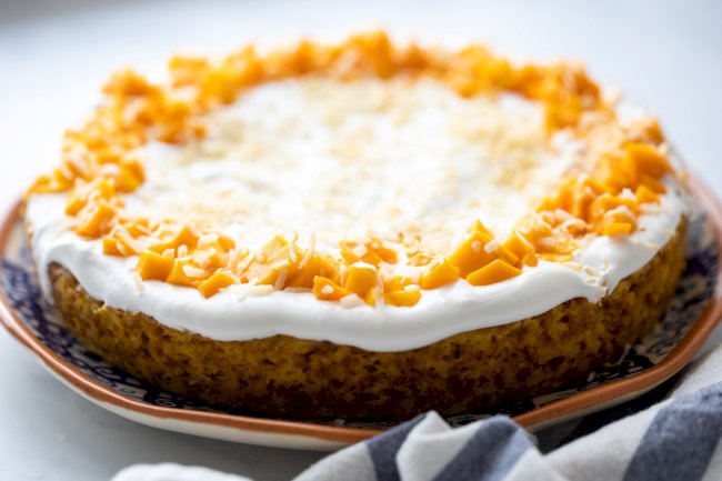 Egg less Wheat Mango Cake with Homemade Cream Recipe