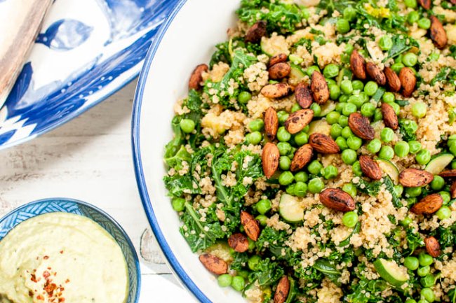 Kale and Pea Salad with Almond Dressing Recipe