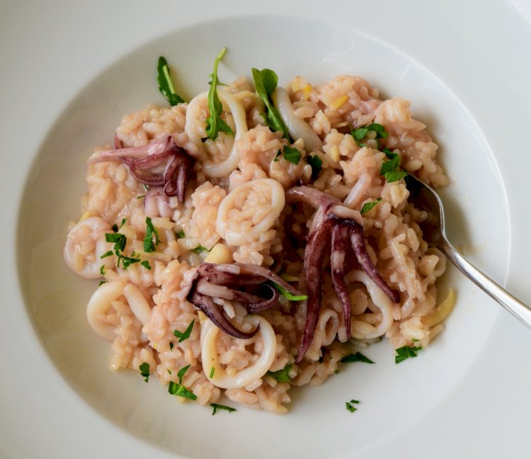 Squid and Rocket Leaves Risotto Recipe